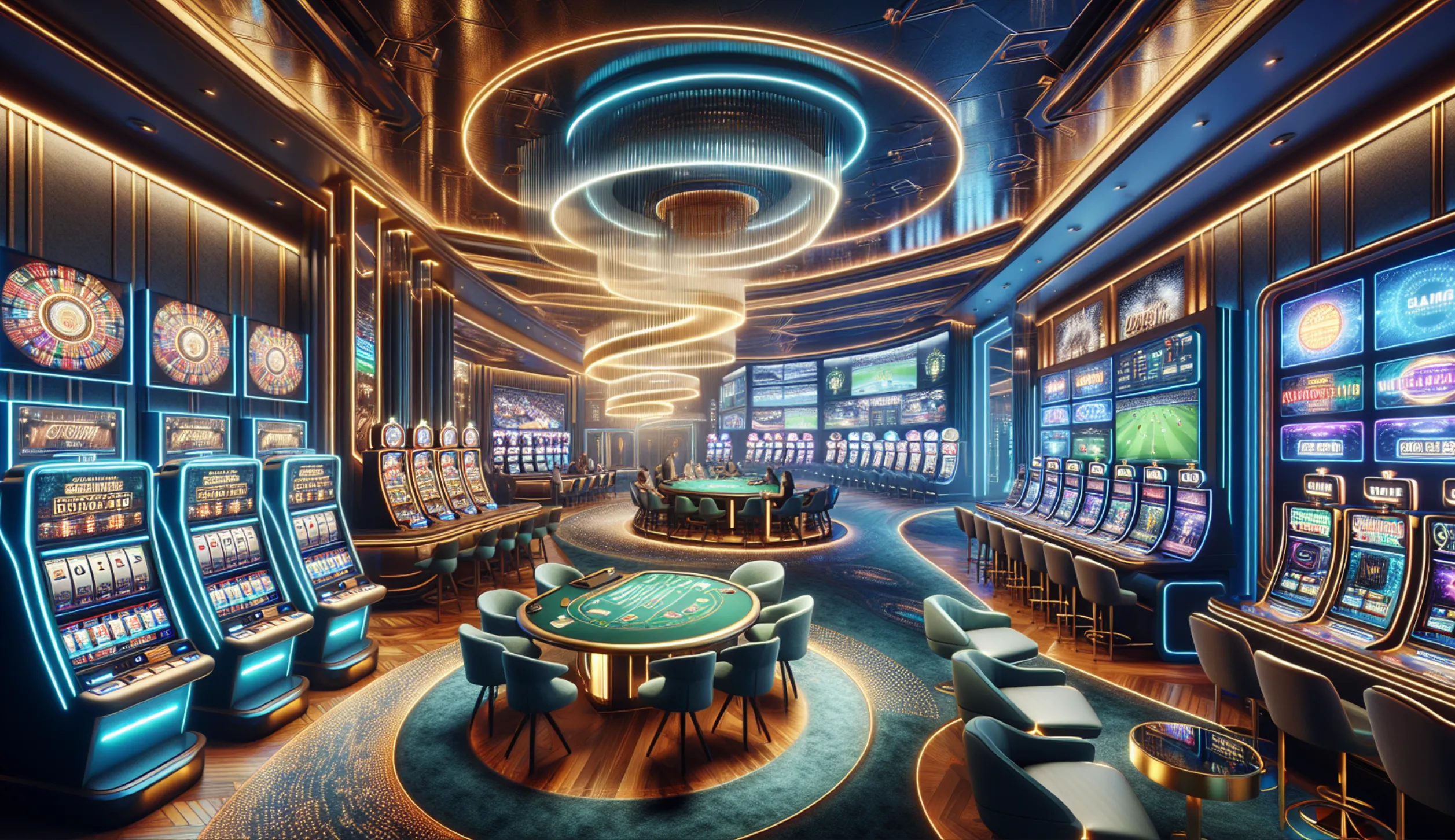 多彩老虎机转盘与筹码堆积的赌博游戏场景。